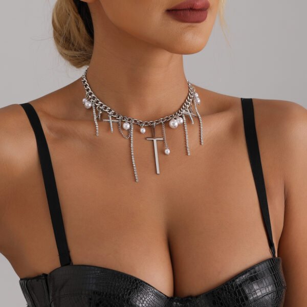 Cross Tassel Pearl Collarbone Chain Jewelry Cool Spicy Girl Necklace Fashion Jewelry - Image 4