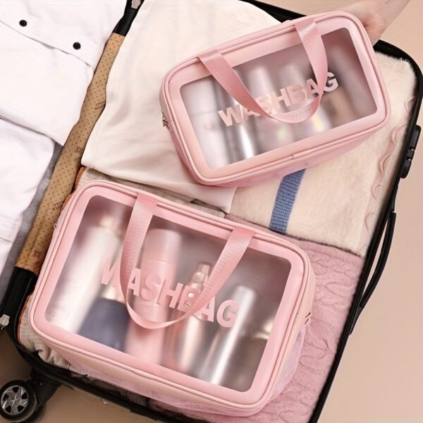 Fashionable Travel Makeup Bag With PVC Lining, Letter Design Handbag Perfect For Gym, Business, Or Travel - Image 2