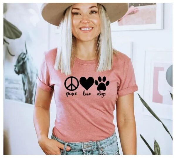Dog Lover T-Shirt, Dog Moms T Shirt, Fur Mama Shirt, Peace Love Dogs Shirt, Valentine Tshirt, Pet Owner Gift, Women Graphic Tees - Image 2